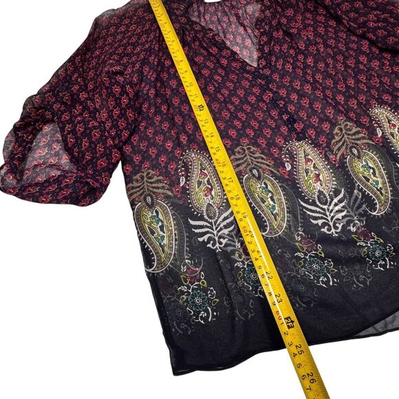 Whimsigoth Blouse Sz.L 100% Silk Printed Paisley Sheer Peasant Festival Boho - Picture 6 of 11